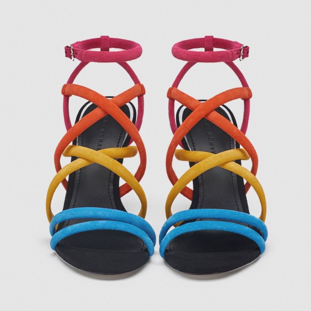 Zara multi color, strappy heel.